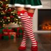 deladola Christmas Striped Thigh High Socks,Candy Cane Stockings with Bow for Women (Red Bow) view 3