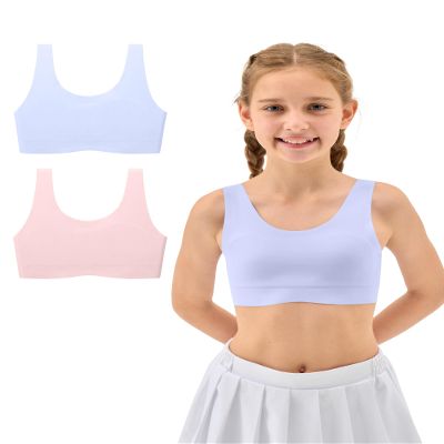 Sascina Girl Bras 10-12 Years Old Seamless Training Bras for Girls Sports Bras Stretchy Comfortable- No Pads, Chest Double Lined, Large Blue/Pink