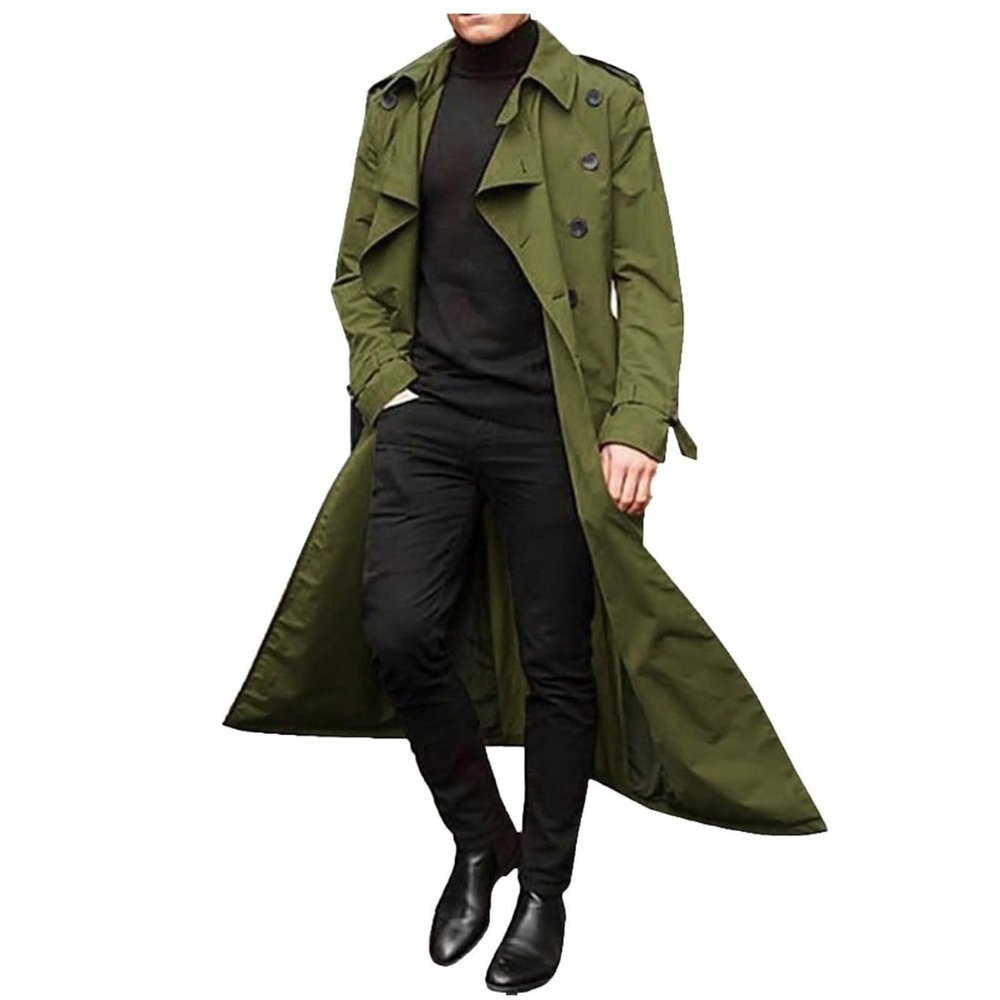Men's Windbreaker Jacket, Winter Trendy Mid Length Lapel Classic Long Sleeve Button Casual Fashion Sherpa Lined Flannel Hunting Clothes (Army Green, Large)