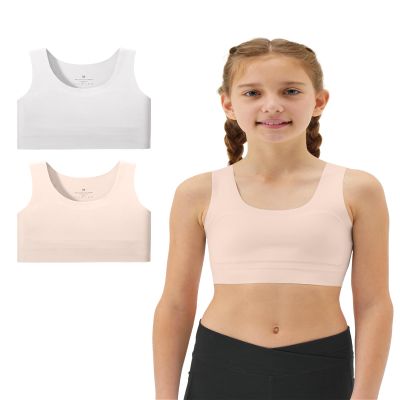 Sascina Bra for Teens 7-8 Seamless First Bra Girls Sports Bras Longline Crop Bras - No Pads, Chest Double Lined Nude+Light Gray