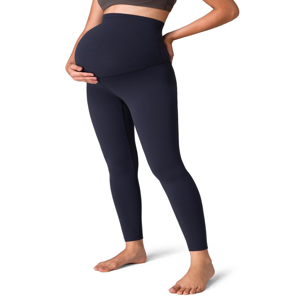 Colorfulkoala Womens Dreamlux Maternity Leggings Over The Belly 25" Inseam Soft Activewear Yoga Pregnancy Pants(L, Blue Ink)