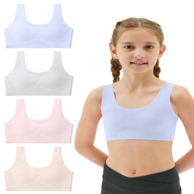 Sascina Training Bra for Girls 10-12 Seamless Teen Girls Sports Bras Ultra Comfort Soft Tween Bras 10-16 Removeable Padding Nude+Light Gray+Candy Blue+Sand Pink