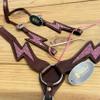MOUSM Western Horse Tack Set with Pink Rhinestone Thunderbolt Carving, Pink Buck Stitching, and Accents - Premium Bridle Set view 3