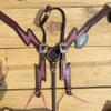 MOUSM Western Horse Tack Set with Pink Rhinestone Thunderbolt Carving, Pink Buck Stitching, and Accents - Premium Bridle Set view 4
