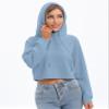 milanpavilion Blue Hoodies for Women,Long Sleeve Crop Top Hoodies for Teen Girls Women's Drawstring Cropped Hoodie Casual Plain Workout Crop Tops Sweatshirt view 3