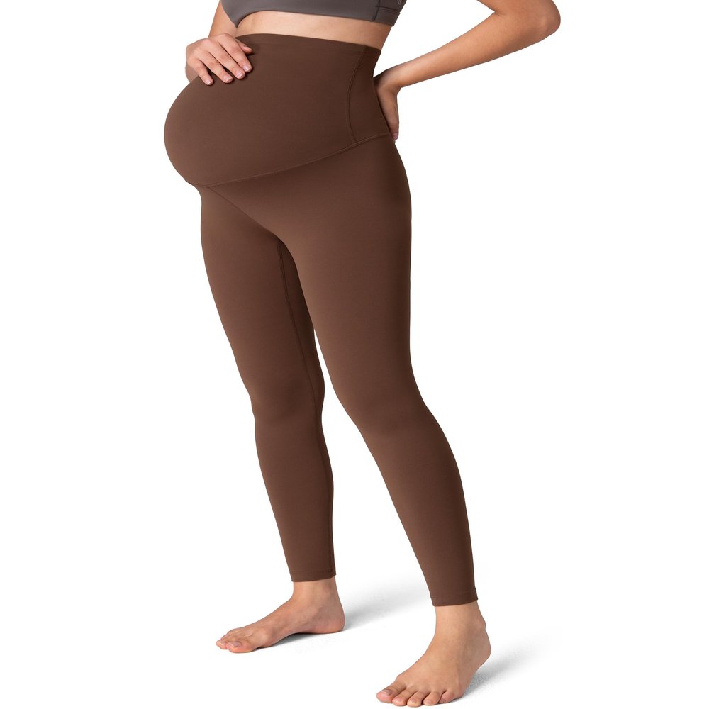 Colorfulkoala Womens Dreamlux Maternity Leggings Over The Belly 25" Inseam Soft Activewear Yoga Pregnancy Pants(S, Cocoa)