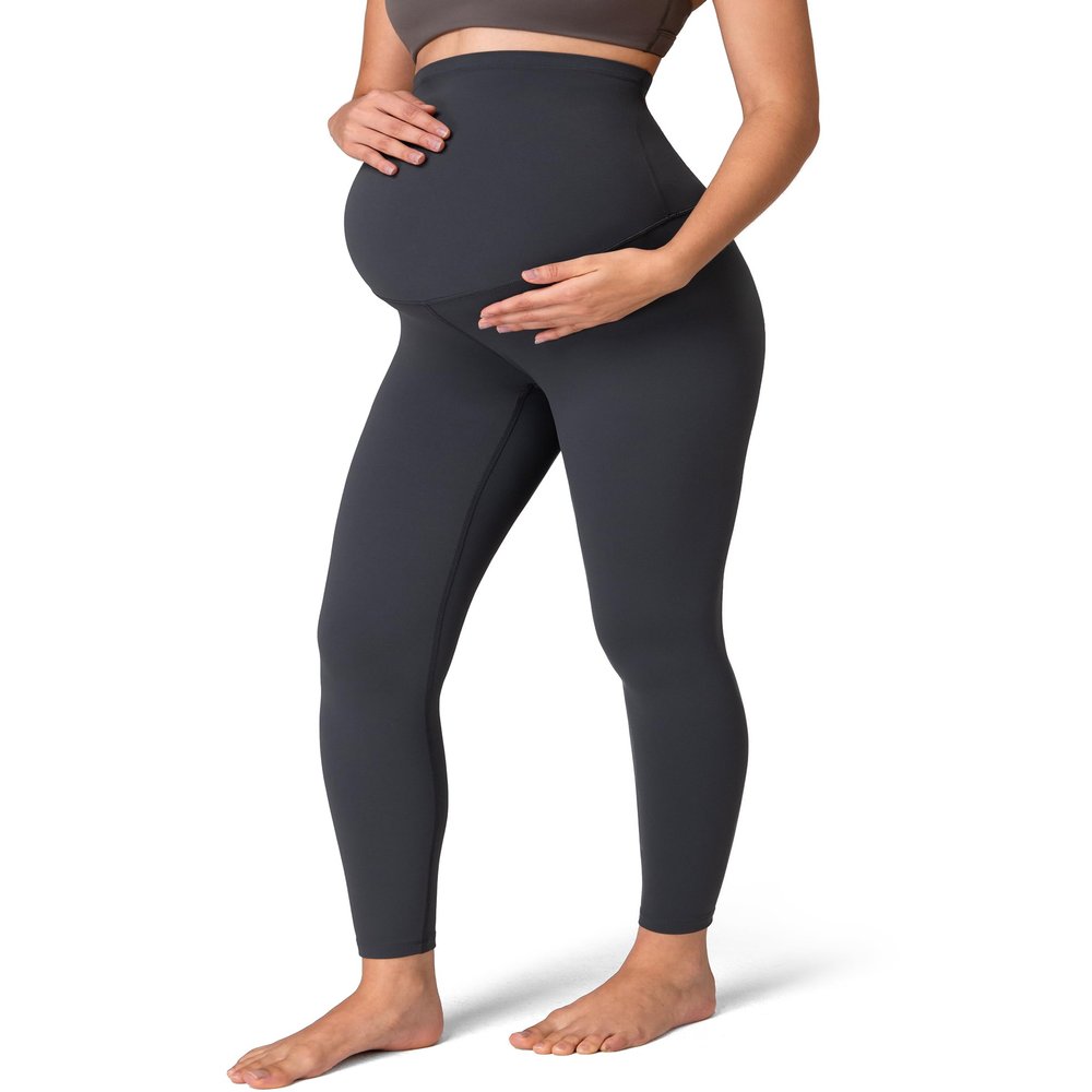 Colorfulkoala Womens Dreamlux Maternity Leggings Over The Belly 25" Inseam Soft Activewear Yoga Pregnancy Pants(XL, Dark Carbon)