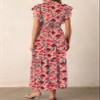 BLENCOT Womens Maxi Dresses Summer Casual Dress Cap Short Sleeve V Neck Beach Flowy Fashion Boho Floral Printed Tie Dress with Pockets P320 Red L view 3