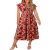 BLENCOT Womens Maxi Dresses Summer Casual Dress Cap Short Sleeve V Neck Beach Flowy Fashion Boho Floral Printed Tie Dress with Pockets P320 Red L view 4