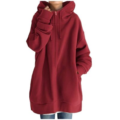 Canceled Orders On My Account Work Jacket Long Sleeve Women Ladies Overcoat Fashion Loose Solid Color Streetwear Pocket Zipper Drawstring Long-Sleeved Light (Red, Xxxl) Winter Warm Hooded Coats With