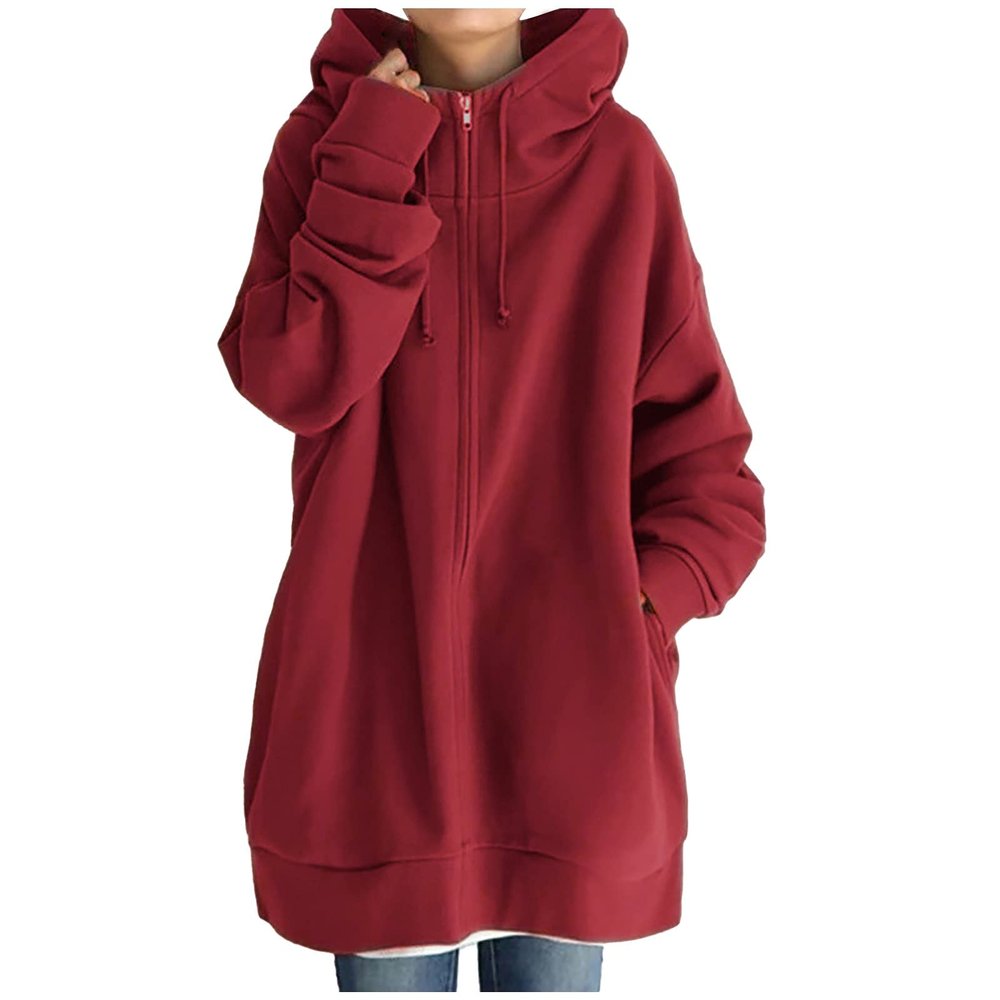 Canceled Orders On My Account Work Jacket Long Sleeve Women Ladies Overcoat Fashion Loose Solid Color Streetwear Pocket Zipper Drawstring Long-Sleeved Light (Red, Xxxl) Winter Warm Hooded Coats With