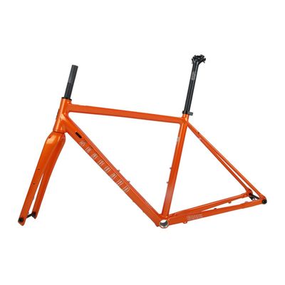 BSFHQS 700C Road Bike Frameset Gravel Bike Frame 44cm/47cm/50cm/53cm/56cm Aluminum Alloy Disc Brake Frame with Carbon Fibre Fork Thru Axle F12*100mm R12*142mm Internal Routing(Orange,53cm)