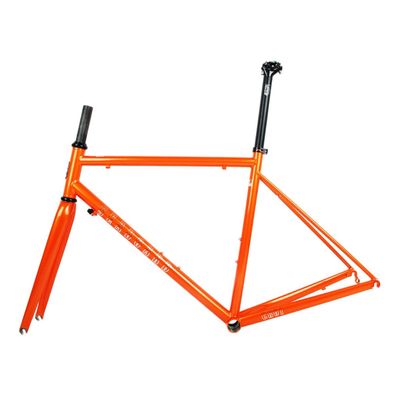 BSFHQS 700C Road Bike Frameset 44cm 47cm 50cm 53cm 56cm Bike Frame Cr-Mo Steel C Brake/Rim Brake Frame Carbon Fiber Fork Quick Release Frame F100mm R130mm QR BSA BB68mm(Orange,53cm)