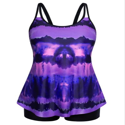 Hanna Nikole Modest Tankini Bathing Suits for Retired Women Plus Size 2 Piece Long Torso Tankini Sets Purple Tie Dye 22 Plus