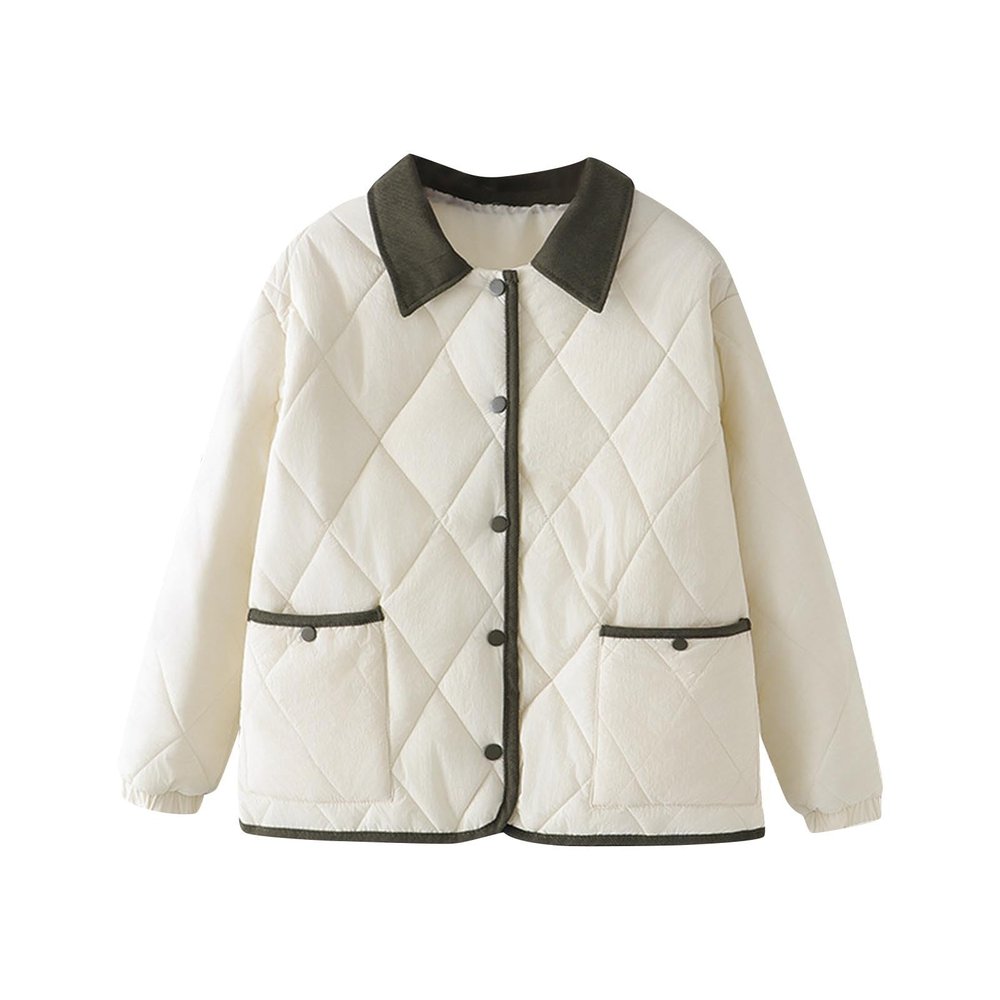 NATHGAM Women Winter Cotton Quilted Coat Casual Lightweight Puffer Jacket Long Sleeve Button Lapel Down Outerwear with Pocket