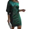 Off Shoulder Sequin Dress for Women Elegant Party Dresses Mini Cocktail Dress (Green,Small) view 1