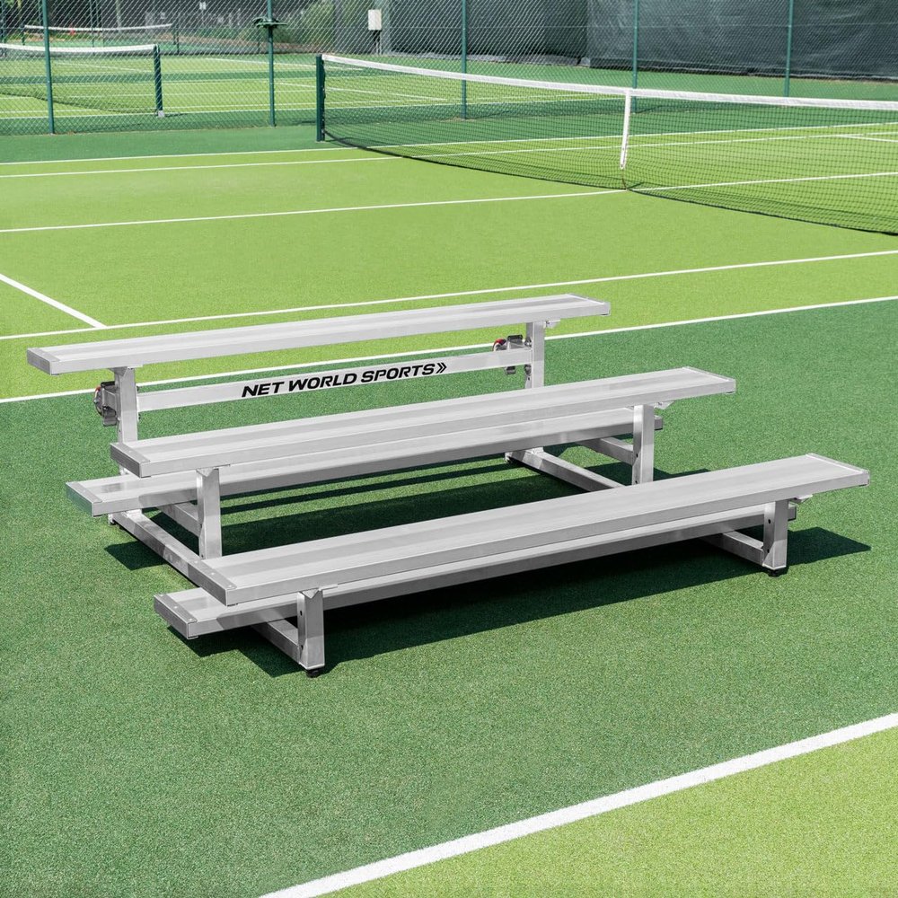 FORZA Heavy-Duty Mobile Bleachers [Optional Backrests] | Aluminum Seating for Sports Events | 2-Tier & 3-Tier Bleachers for Indoor & Outdoor Use (Without Backrest, 3-Tier, Single Bleacher)