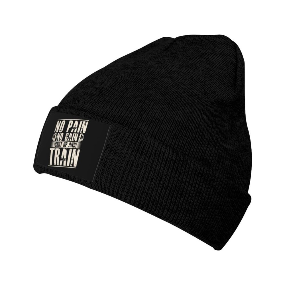 No Pain No Gain Shut Up and Train Gym Beanie Hat for Men Women Beanies Winter Warm Knit Ski Hat Skull Cap Black