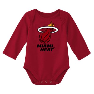 Outerstuff NBA Newborn & Infants 0-24 Months Official Primary Logo Long Sleeve Bodysuit Creeper Romper (Miami Heat - Red, 6/9 Months)