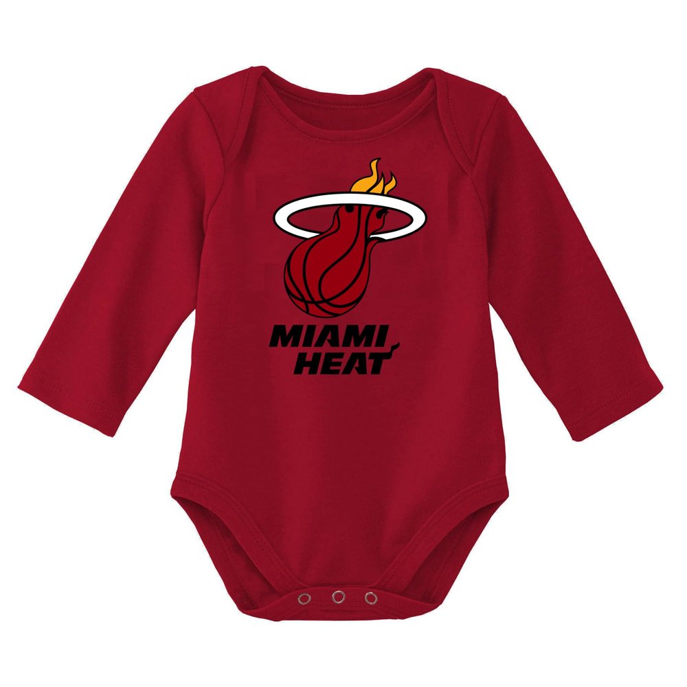 Outerstuff NBA Newborn & Infants 0-24 Months Official Primary Logo Long Sleeve Bodysuit Creeper Romper (Miami Heat - Red, 6/9 Months)