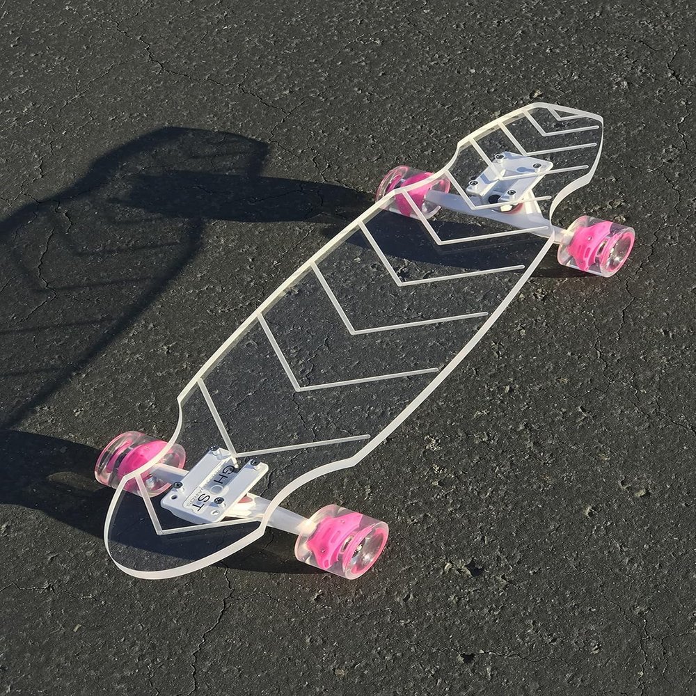 GHOST BOARDS Clear Longboard Skateboard - A Stylish Adult Skateboard with LED Wheels & No Grip Tape - Ride in Style & Turn Heads with Clear Skateboards Built for Fun, Speed & Smooth Carving