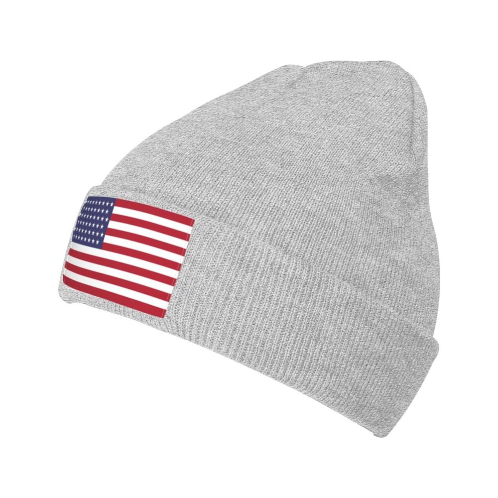 MULIHU US Flag 51 Stars Beanie Hat for Men Women Beanies Winter Warm Knit Ski Hat Skull Cap Gray