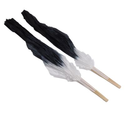 1 Pair Belly Dance Faux Silk Veil Fans, Silk Fans for Dancing, Long Fans Veils Handmade Belly Dancing Silk Fans, Colorful Belly Dance Fan Veils for Dance Performances Length 1.5m (Gray and Black)