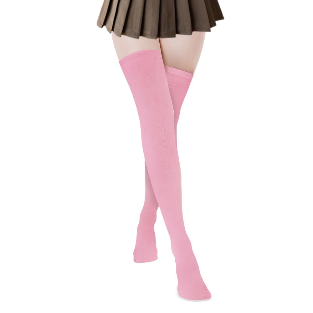 FdcLixuvol 1 Pair Pink Thigh High Socks, Knee High Stockings Soft Cotton Socks Over Knee-High Sock Fashion Leg Warmers for Women