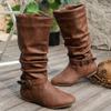 AtXiteli Brown Slouchy Mid Calf Boots for Women - Wide Calf Flat Boots with Metal Lock for Fall (Brown, Adult, Women's, 5, Digital, US Shoe System, Medium (Medium)) view 2