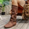 AtXiteli Brown Slouchy Mid Calf Boots for Women - Wide Calf Flat Boots with Metal Lock for Fall (Brown, Adult, Women's, 5, Digital, US Shoe System, Medium (Medium)) view 4