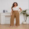 FUNYYZO Women Suit Pants Wide Leg Pants High Elastic Waisted in The Back Business Work Trousers Long Straight Caramel view 2