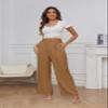 FUNYYZO Women Suit Pants Wide Leg Pants High Elastic Waisted in The Back Business Work Trousers Long Straight Caramel view 3
