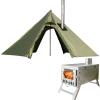 DANCHEL OUTDOOR Backpacking Hot Tent w/Stove Jack, Portable Tipi Tent with T6 Titanium Folding Wood Stove for 2 Person Winter Camping Hunting, Green 3m view 1