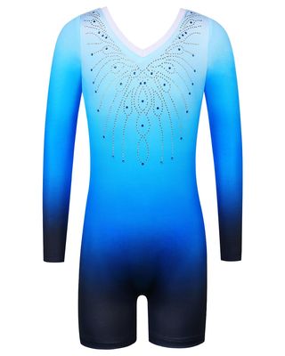 BAOHULU Leotard for Girls Gymnastics Toddler Tank Biketards Shorts Shiny Diamond Kids Dancewear B389_GradientBlue_110