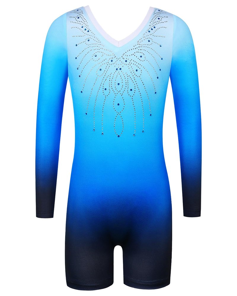 BAOHULU Leotard for Girls Gymnastics Toddler Tank Biketards Shorts Shiny Diamond Kids Dancewear B389_GradientBlue_110