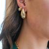14K Yellow Gold Teardrop Earrings | Puff Rain Drop Earrings | Banks Studs Gold Statement Earrings (Small) view 2