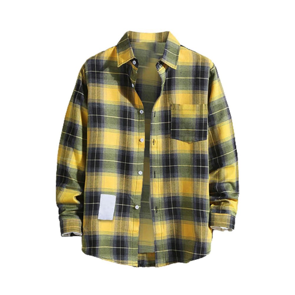 Black 2024 Friday Deals Cotton Flannel Shirts for Men Early 2024 Yellow Plaid Shirt Long Sleeve Pocket T Shirts Mens Plaid Button Up Work Shirts for Men 3Yellow 4X-Large