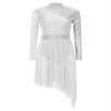 HULIJA Women's Sparkly Sequin Lyrical Dance Costume Long Sleeve Tulle Skirt Leotard Contemporary Dancewear White Medium view 1