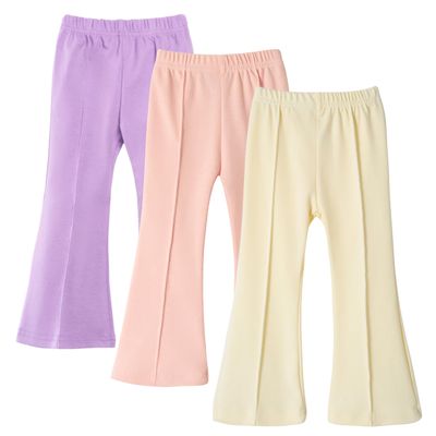 Miipat Toddler Girl Flare Pants 3 Pack Baby Bell Bottoms Stretchy Leggings Solid Color Casual Trousers Fall Outfits (B2,2-3T)