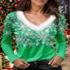 Akivide Christmas Shirts for Women 2024,Casual Long Sleeve Snow Pattern Faux Fur Trim V Neck Tunic Blouse Tops view 2