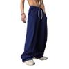 WZIKAI Men's Baggy Sweatpants Elastic Waist Drawstring Wide Leg Sweatpants Casual Loose Baggy Joggers with Pockets Navy Blue L view 2