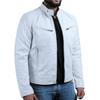 Mens Motorcycle Distressed Leather Jackets Cafe Racer Style PU Jacket Moto Coat Bikers Leather Biker Blazer (White,Large)