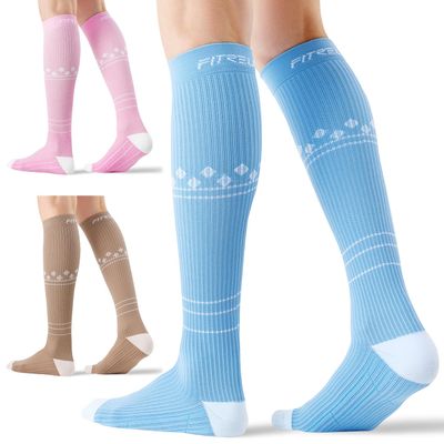 FITRELL 3 Pairs Compression Socks for Women and Men 20-30mmHg - Support for Travel, Running, Nurse, Knee High, Neopolitan L/XL