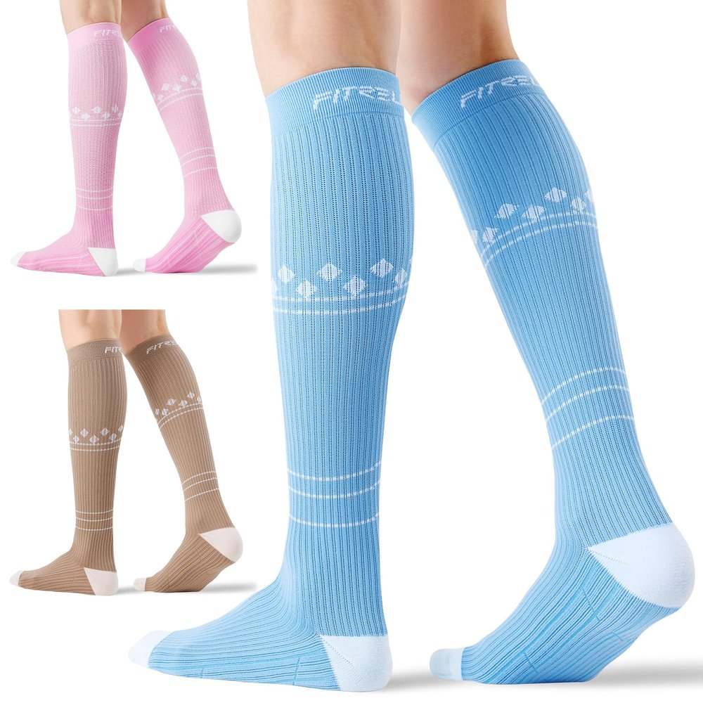 FITRELL 3 Pairs Compression Socks for Women and Men 20-30mmHg - Support for Travel, Running, Nurse, Knee High, Neopolitan L/XL