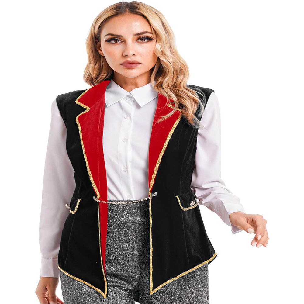 Lorilida Women's Circus Ringmaster Tassel Jacket Coat Velvet Victorian Tailcoat Party Costume Black A Small
