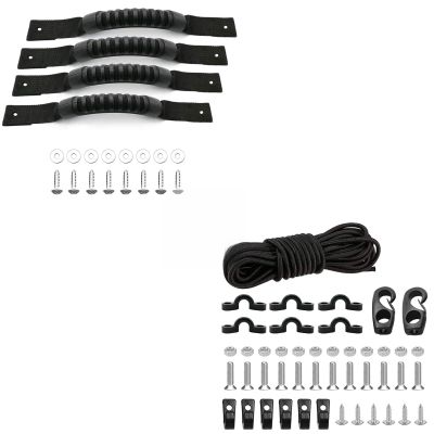 4 Pack Kayak Carry Handles for Ocean Perception Water Outdoor Sport Canoe Boat Kayak with Screws and Kayak Deck Rigging Kit 8 Feet Bungee Cord with Bungee Cord Ends Hooks