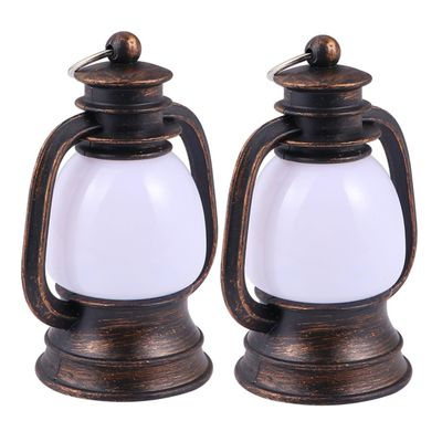 Luxshiny 2pcs Retro Mini Kerosene Lamp Led Vintage Lantern for Camping Outdoor Use and Emergency Situations Small Ancient Copper Finish