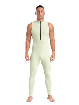 Vxuxlje Men's Athletic Bodysuit Sleeveless Bodycon Jumpsuit Fitness Bodybuilding Leotard Unitard Green Large