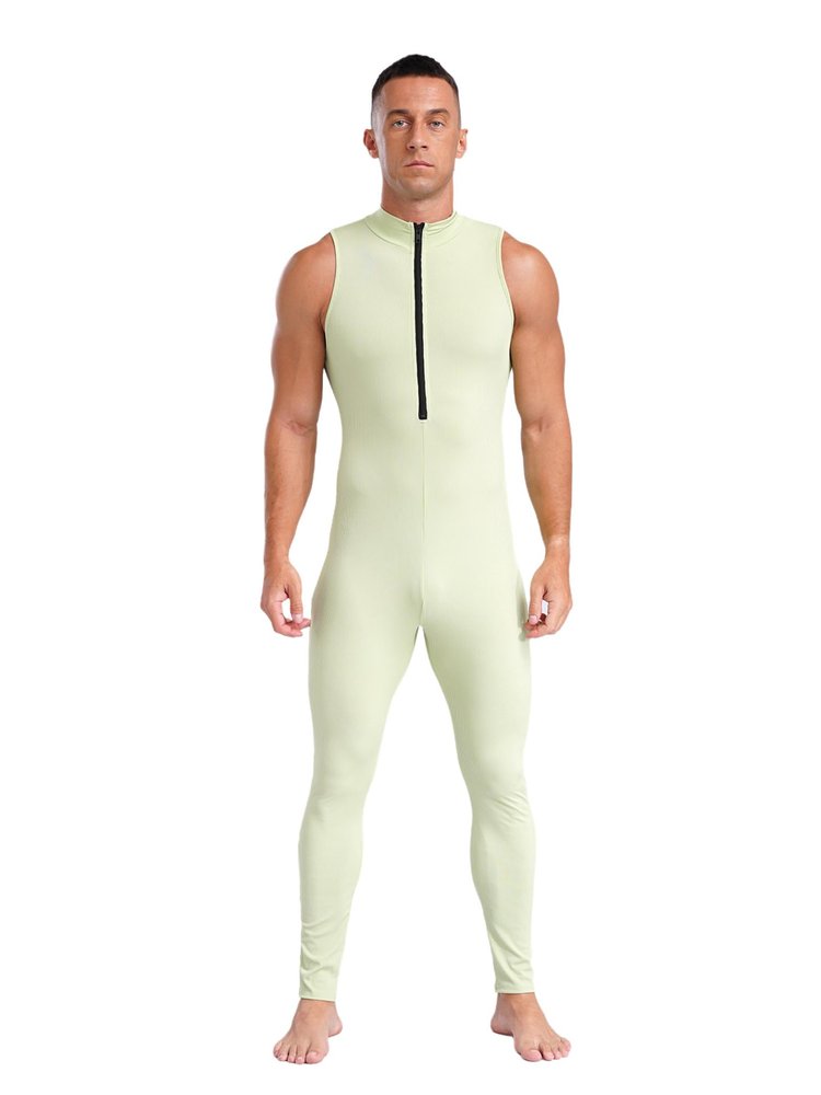 Vxuxlje Men's Athletic Bodysuit Sleeveless Bodycon Jumpsuit Fitness Bodybuilding Leotard Unitard Green Large