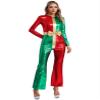 Miutii Womens Christmas Dance Costume Shiny Metallic Bell Bottom Jumpsuit Xmas Gifts Party Wear Red&Green Medium view 1